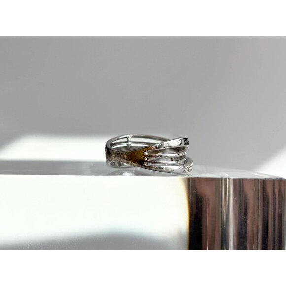 CZ & Black Spinel Multi Shanked Unusual 925 Sterling Silver Vintage Ring - sz 7 - Picture 4 of 13